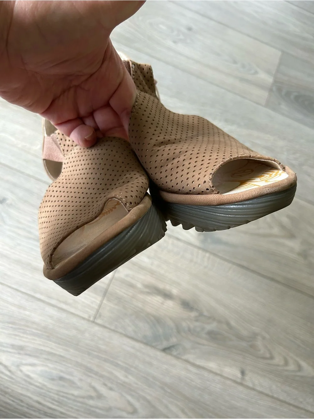 Fly London Perforated Leather Open Toe  Platform Wedge Sandals Size 41